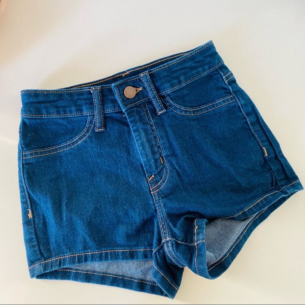 WILD FABLE Dark Wash Blue Denim High Rise Jean Mini Short Shorts Jegging 24